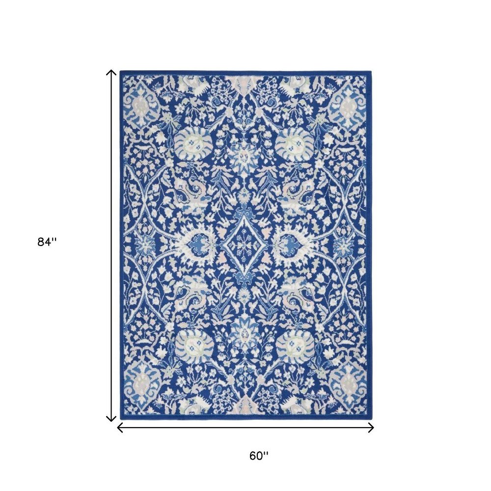 4' X 6' Ivory And Blue Floral Area Rug