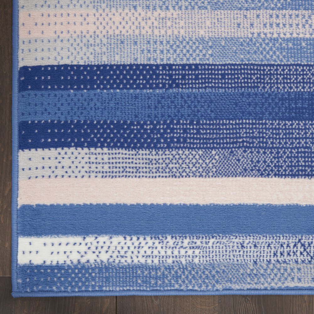 4' X 6' Blue And White Striped Distressed Area Rug
