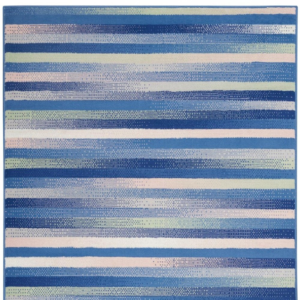 4' X 6' Blue And White Striped Distressed Area Rug