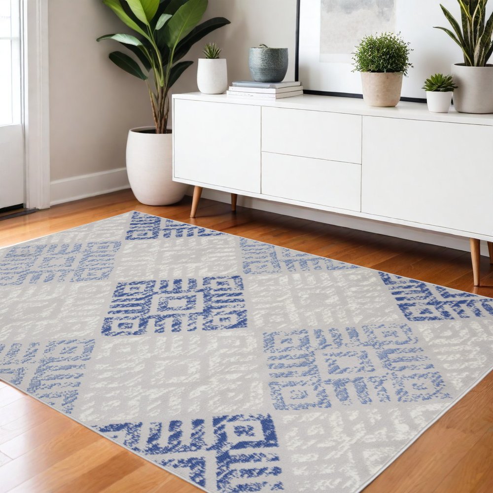 5' X 7' Blue And Gray Geometric Area Rug