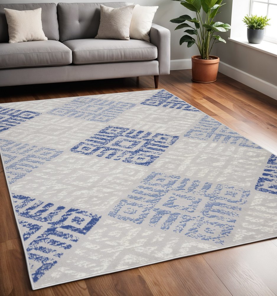 4' X 6' Blue And Gray Geometric Area Rug