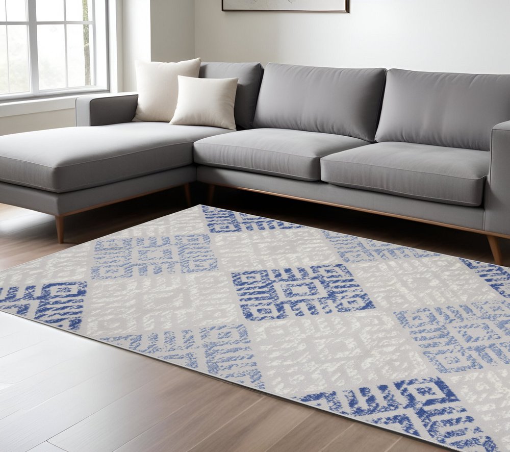 4' X 6' Blue And Gray Geometric Area Rug