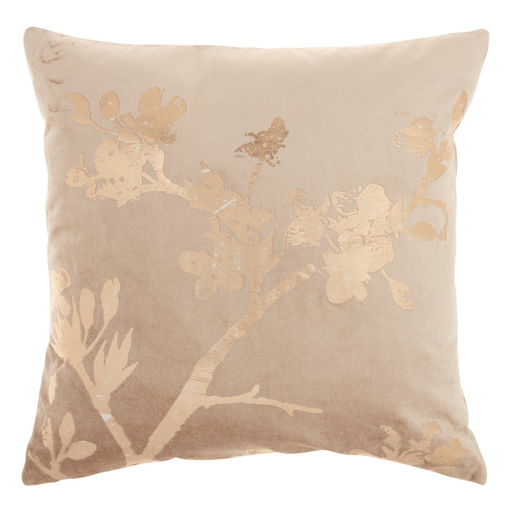 Pink Accent Throw Pillow With Rose Gold Floral Design
