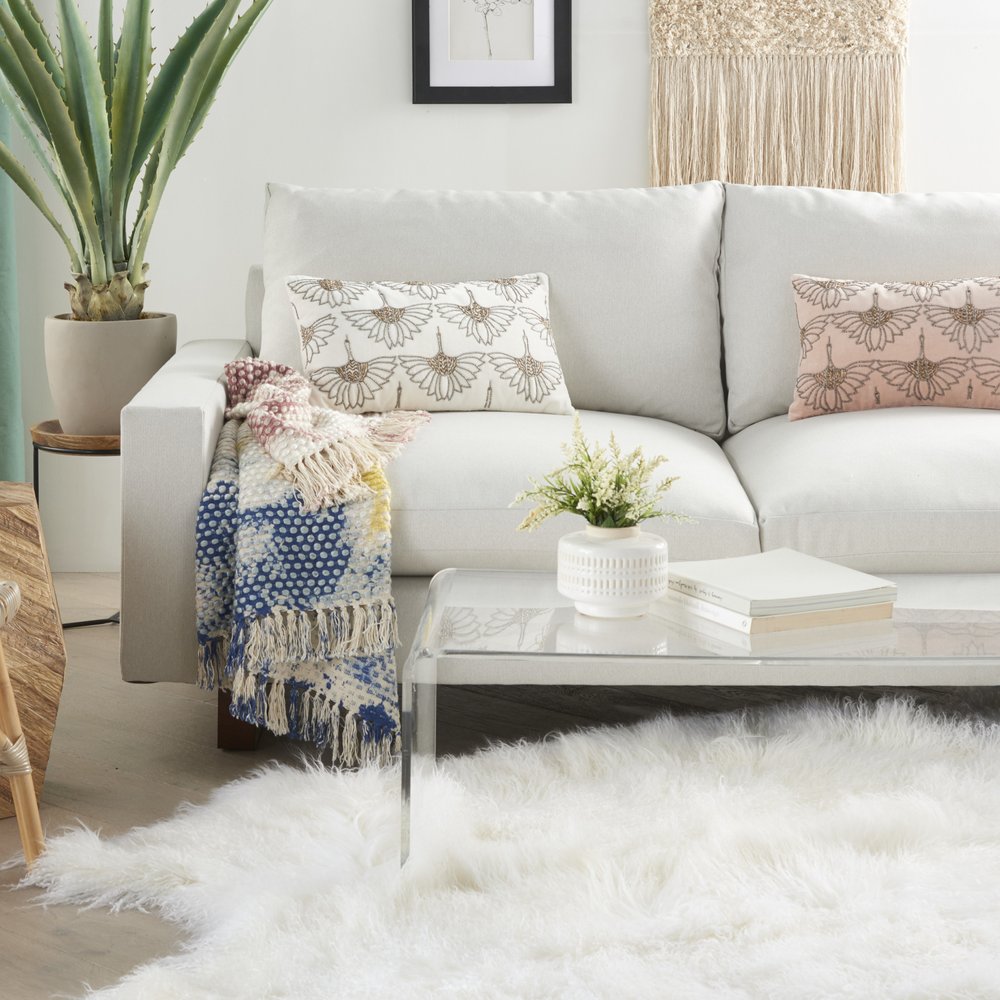 12" X 20" Ivory Cotton Throw Pillow