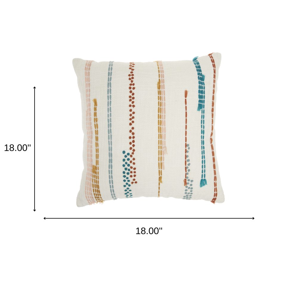 Multicolor Embroidered Stripe Throw Pillow