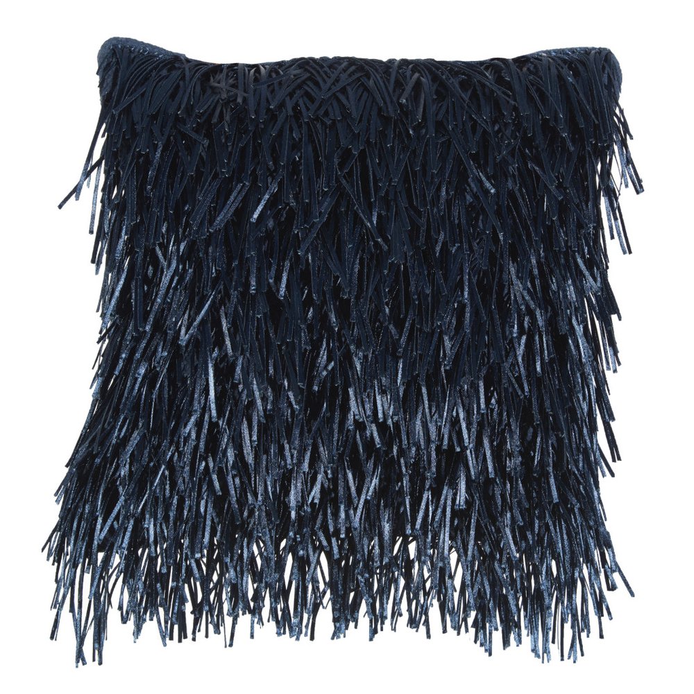 20" Navy Blue Textured Throw Pillow with Fringe