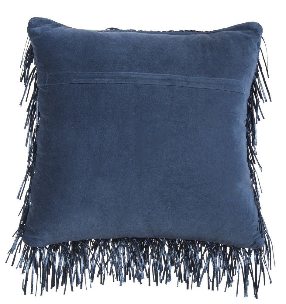 20" Navy Blue Textured Throw Pillow with Fringe
