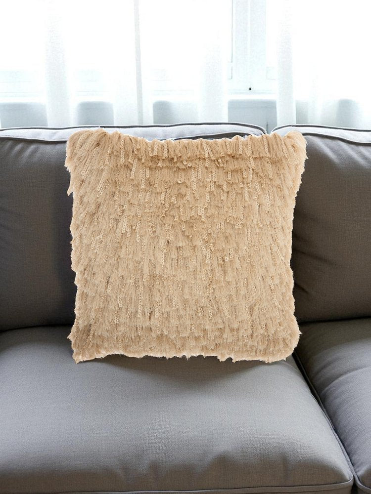 Soft Beige Shag Accent Pillow