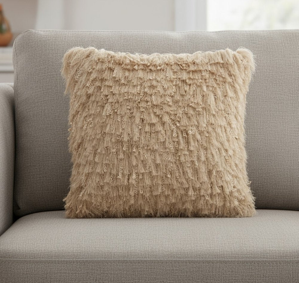 Soft Beige Shag Accent Pillow