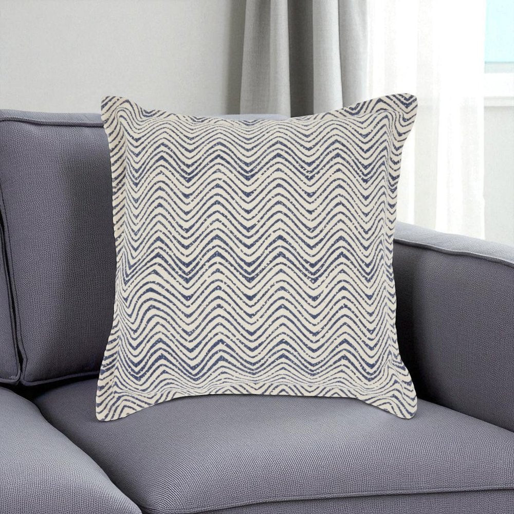 20" Indigo And Ivory Waves Throw Pillow
