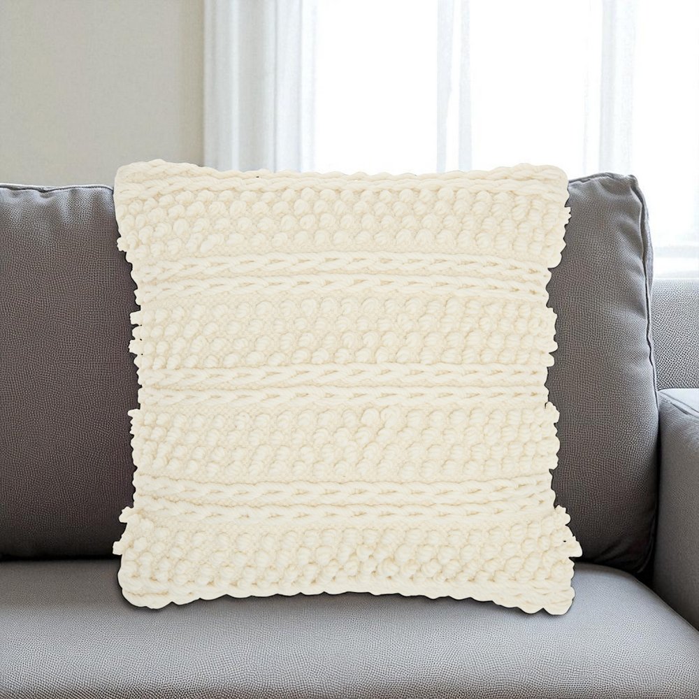 Ivory Textured Dots And Stripes Throw Pillow