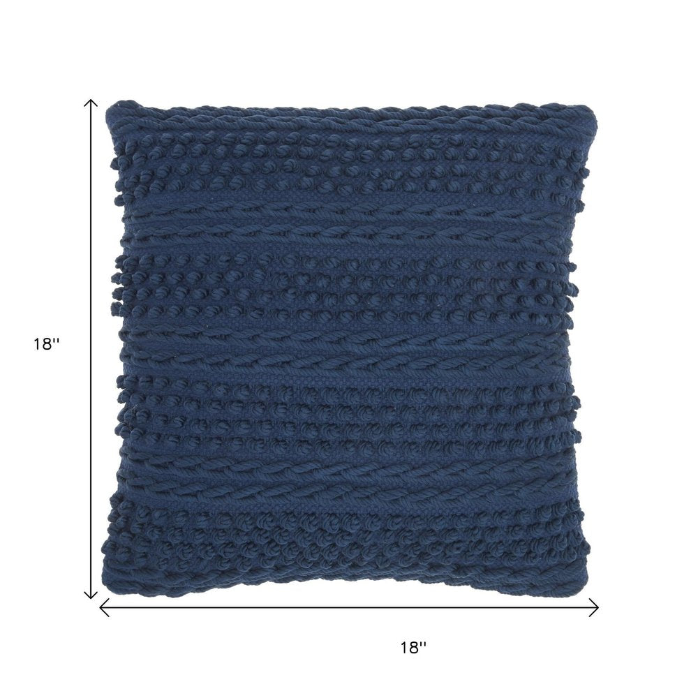 Navy Blue Textured Dots And Stripes Throw Pillow
