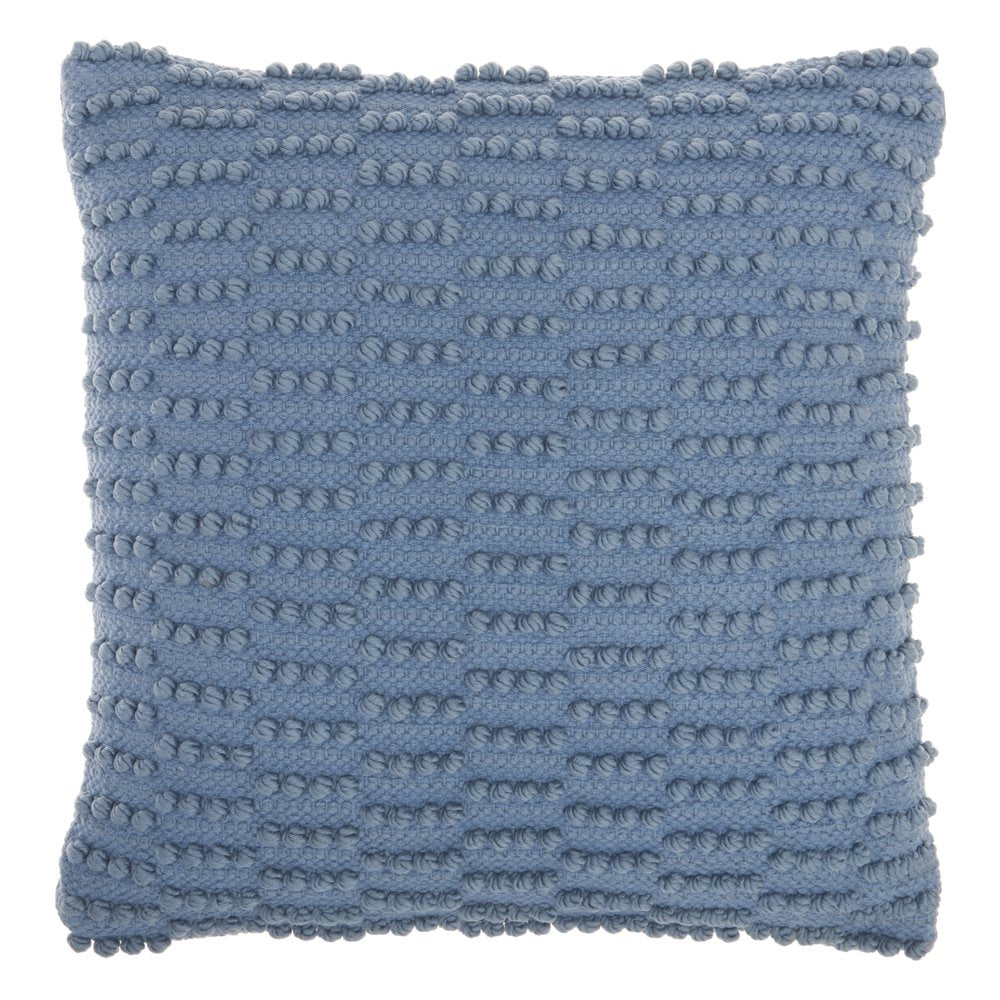 18" Blue Dot And Stripe Polyester and Cotton Blend Throw Pillow With Texture