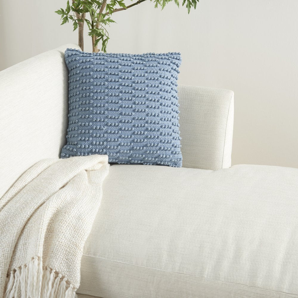 18" Blue Dot And Stripe Polyester and Cotton Blend Throw Pillow With Texture