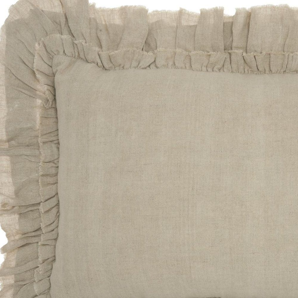 16" Beige Linen Throw Pillow