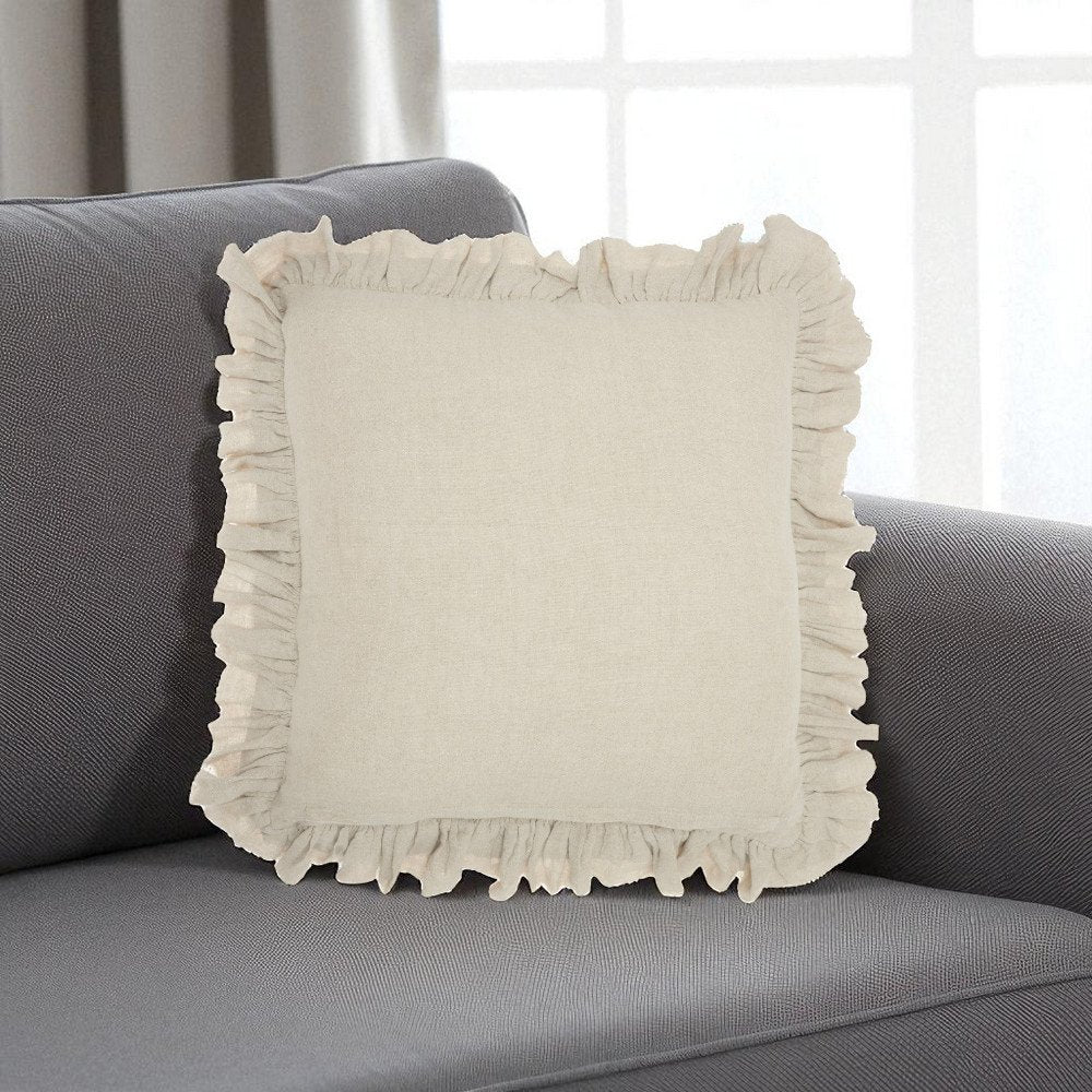 24" Beige Pillow With Ruffled Edges