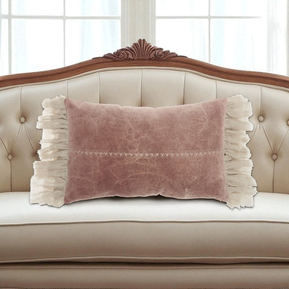 Wide Tasseled Marble Pink Lumbar Pillow