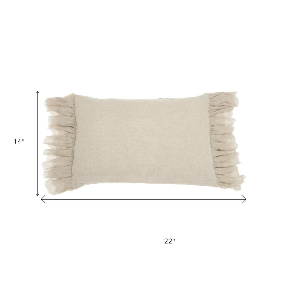 Wide Tasseled Marble Maroon Lumbar Pillow