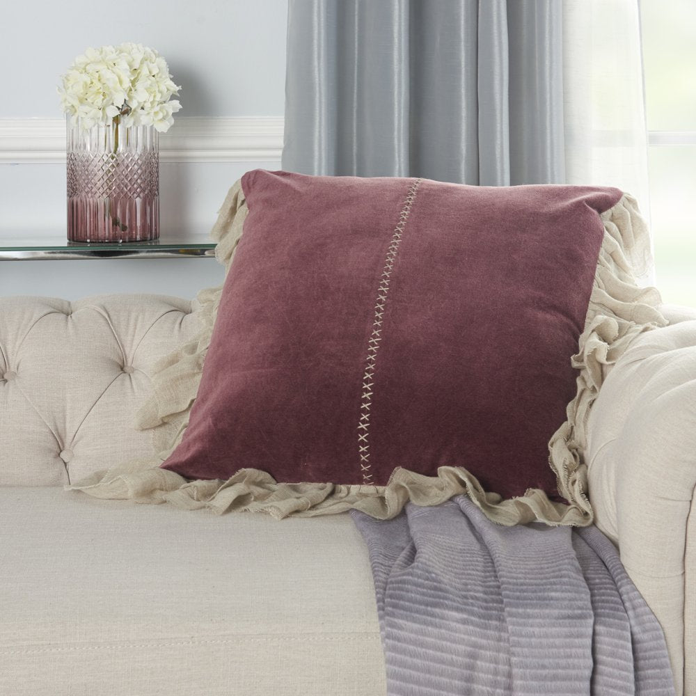 Wide Tasseled Marble Maroon Throw Pillow