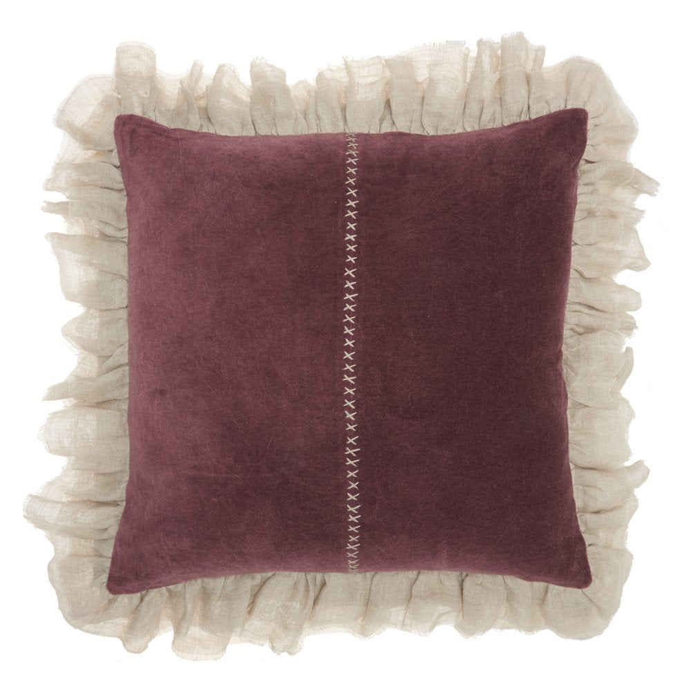 Wide Tasseled Marble Maroon Throw Pillow