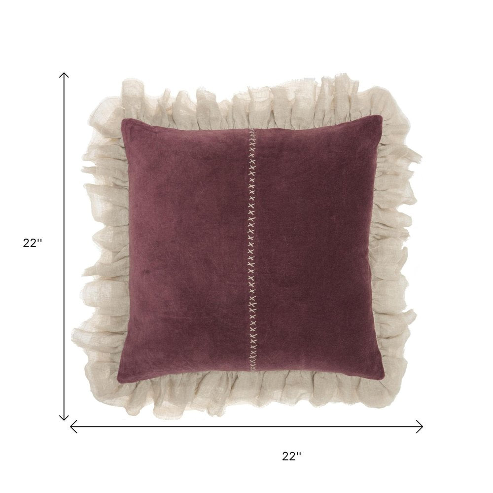 Wide Tasseled Marble Maroon Throw Pillow