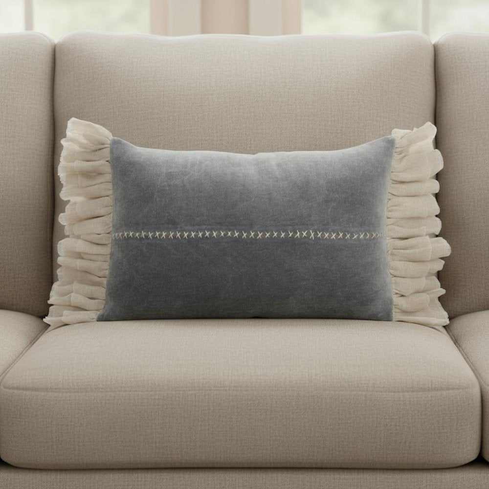 14" X 22" Steel Blue Pillow With Tassels Edges