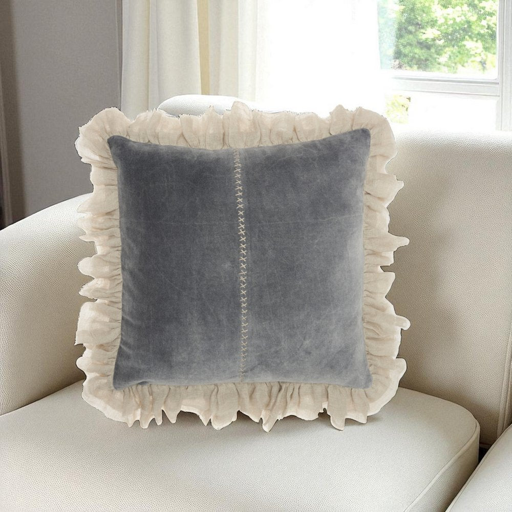 Wide Tasseled Marble Steel Blue Throw Pillow
