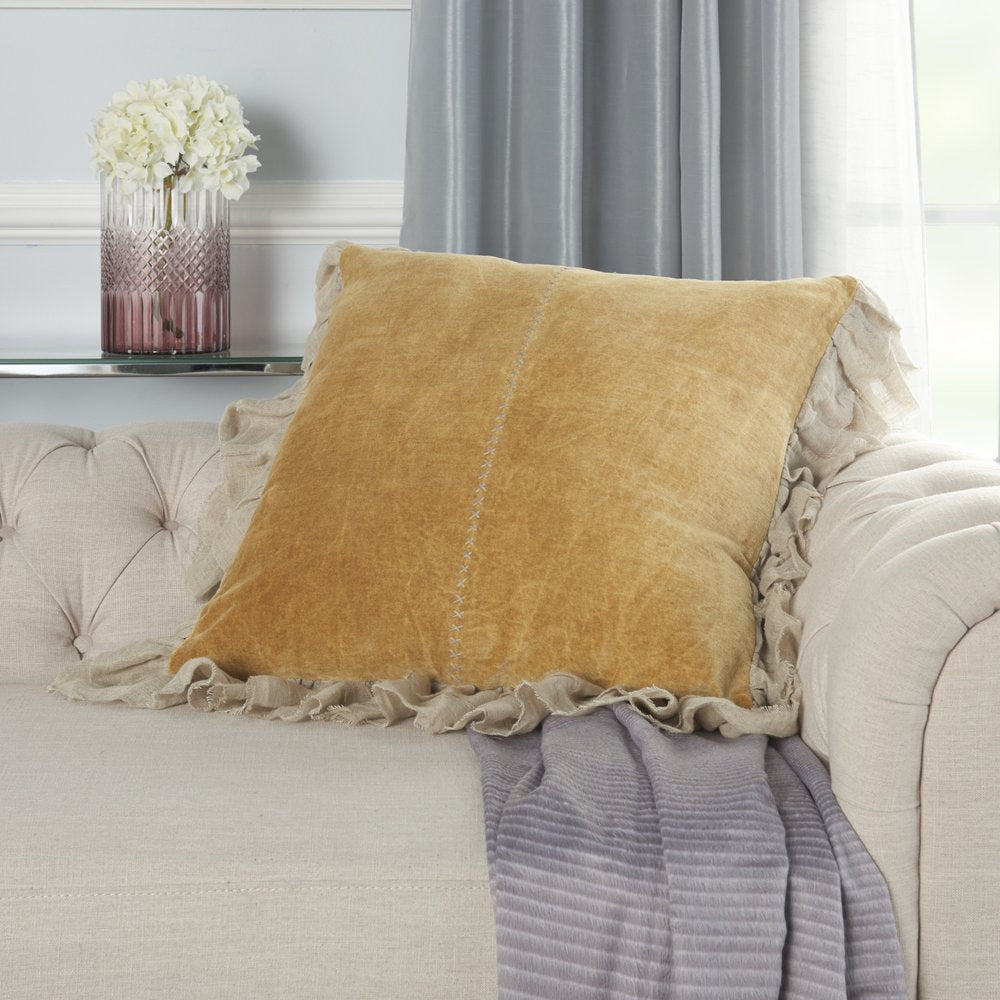 Wide Tasseled Marble Yellow Throw Pillow
