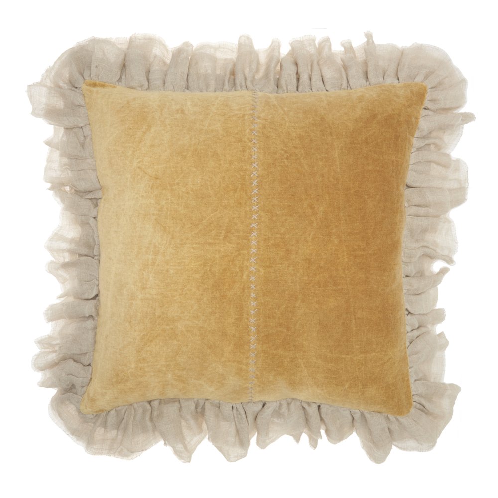 Wide Tasseled Marble Yellow Throw Pillow