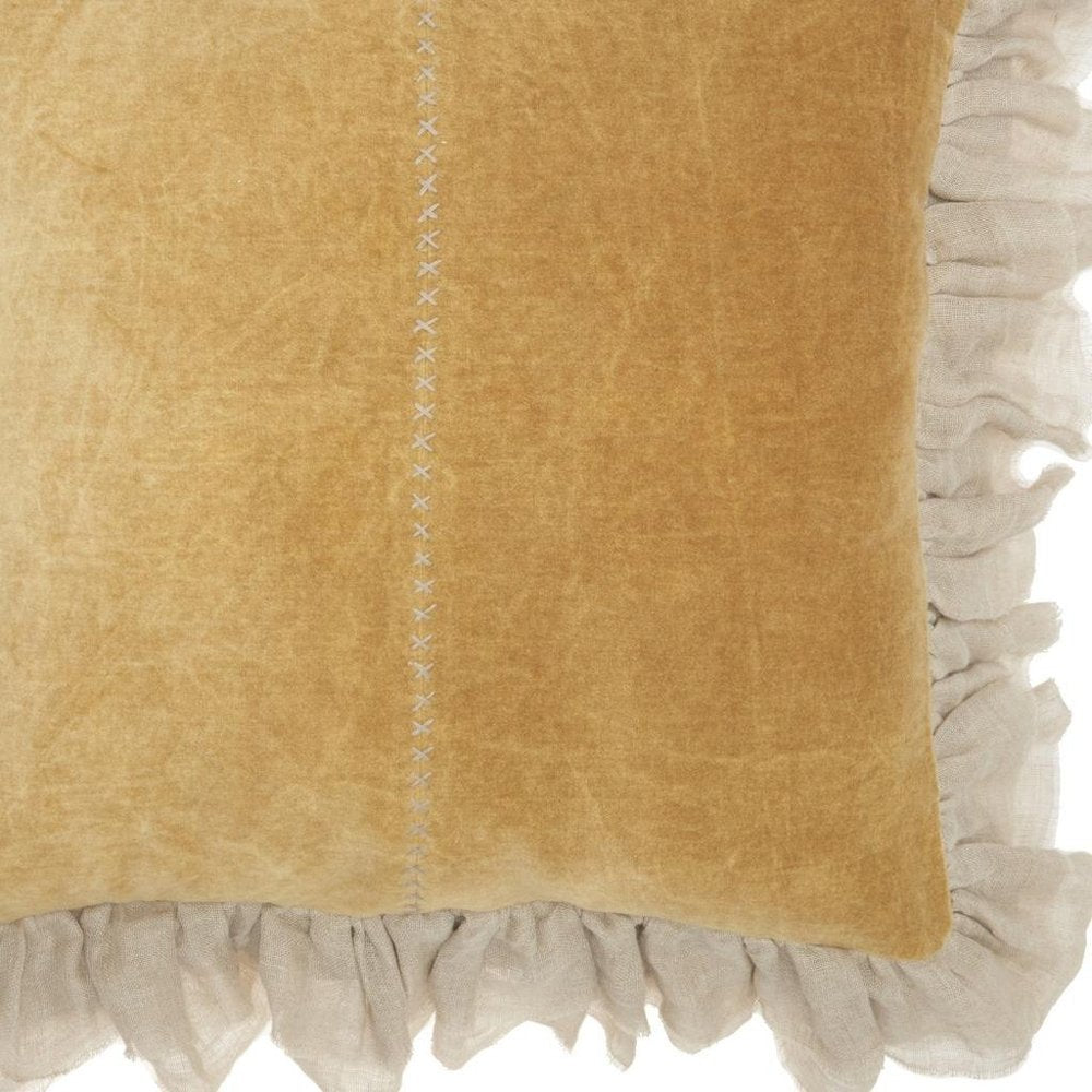 Wide Tasseled Marble Yellow Throw Pillow