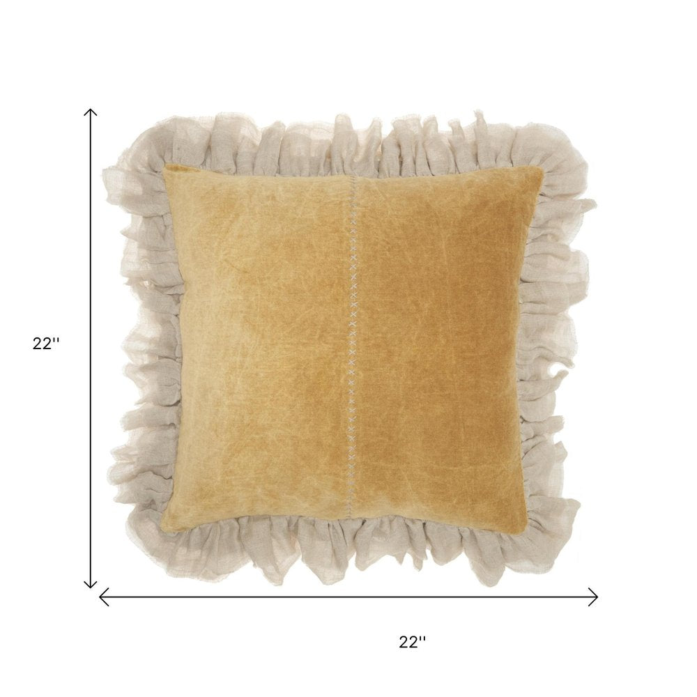 Wide Tasseled Marble Yellow Throw Pillow