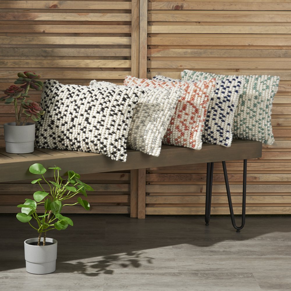 14" X 20" Coral and Beige Ribbed Indoor Outdoor Throw Pillow With Texture