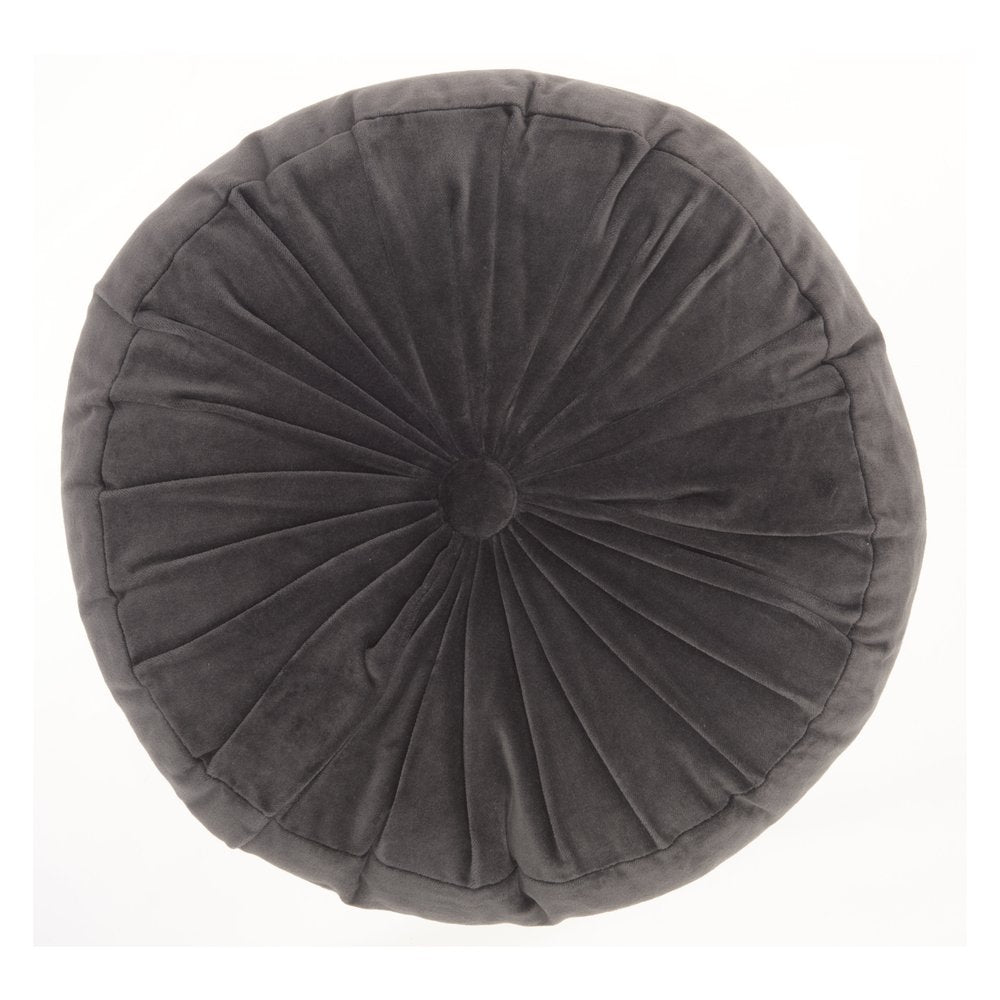 16" Dark Gray Round Tufted Velvet Throw Pillow