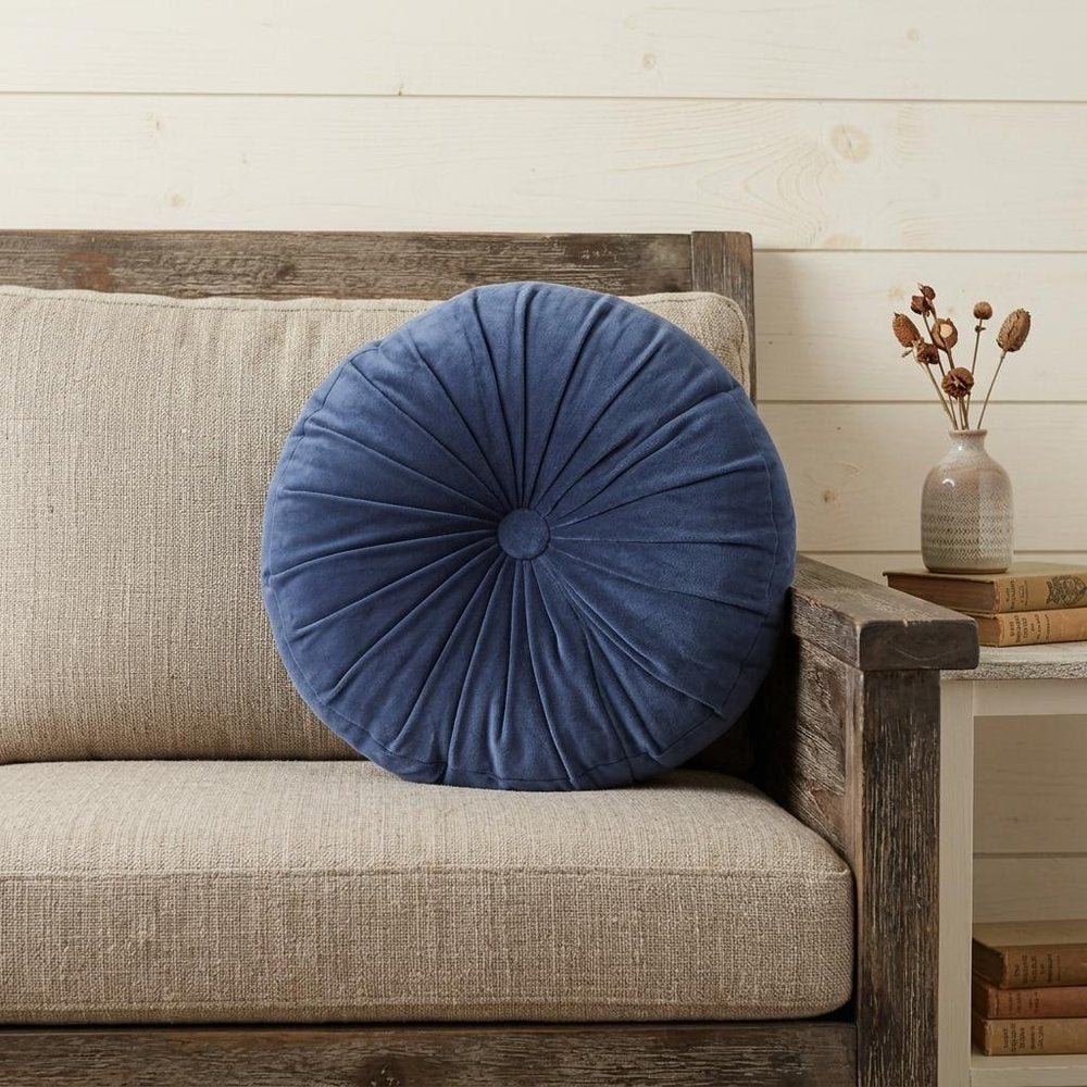 16" X 16" Dark Blue Round Velvet Throw Pillow