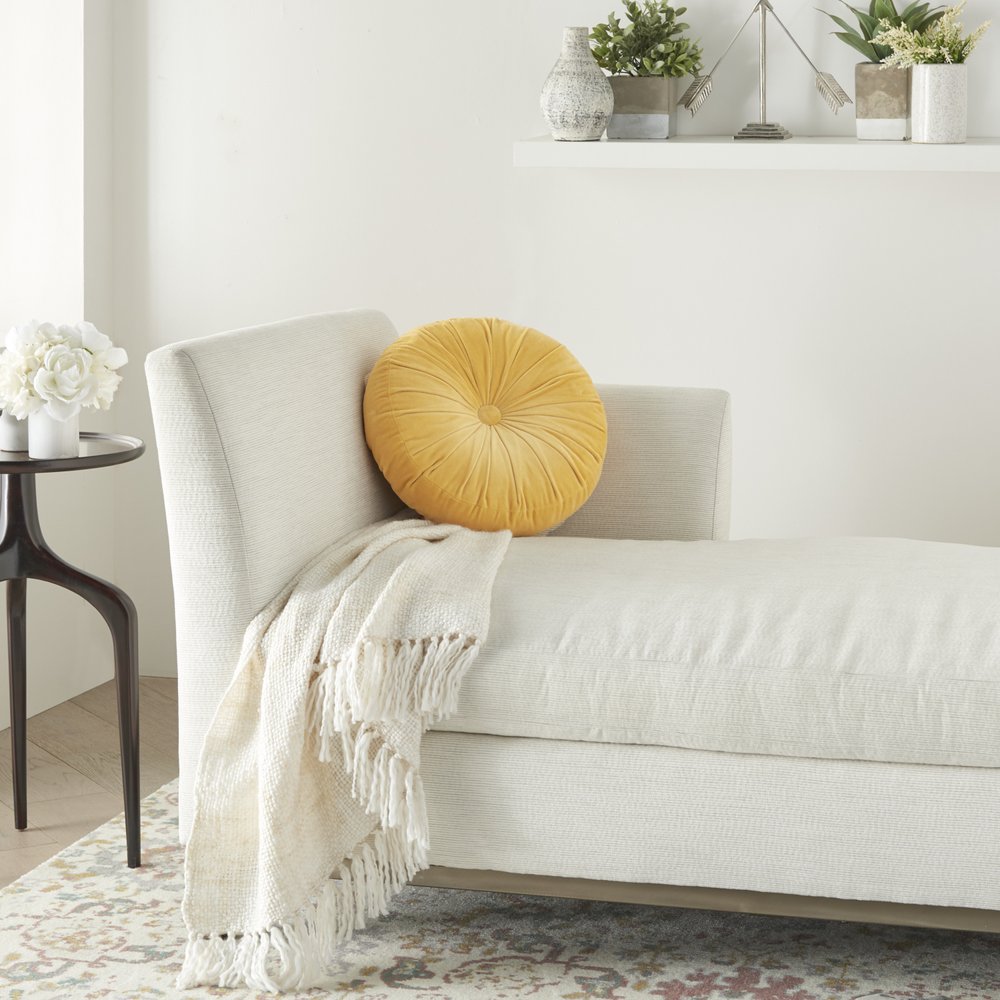 16" X 16" Mustard Yellow Round Velvet