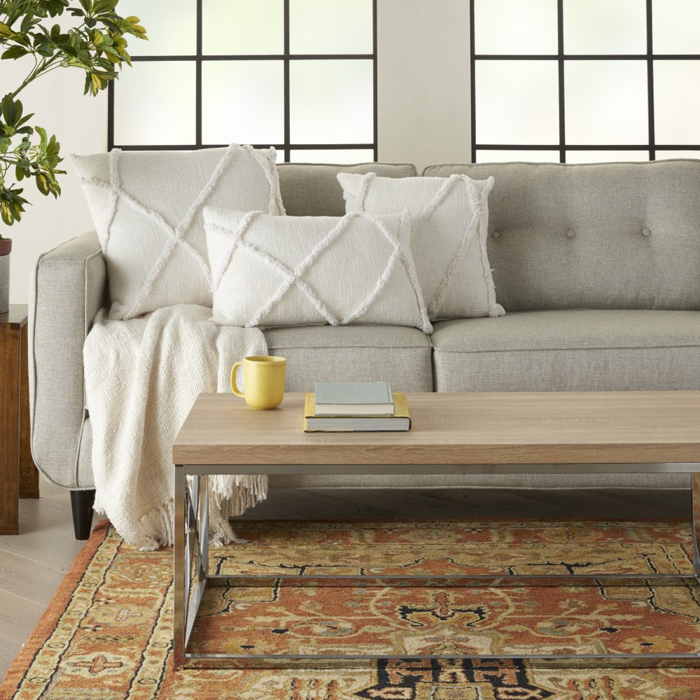 White Abstract Shaggy Detail Lumbar Pillow