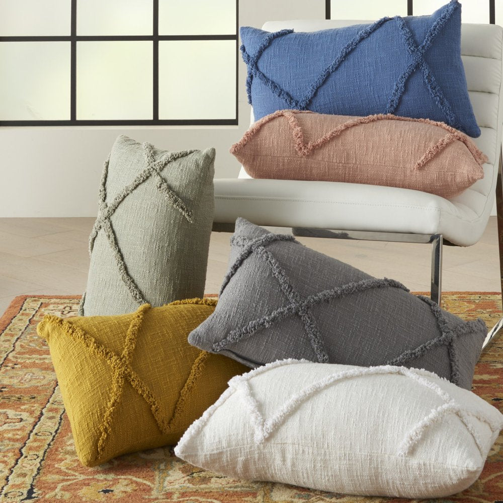 White Abstract Shaggy Detail Lumbar Pillow