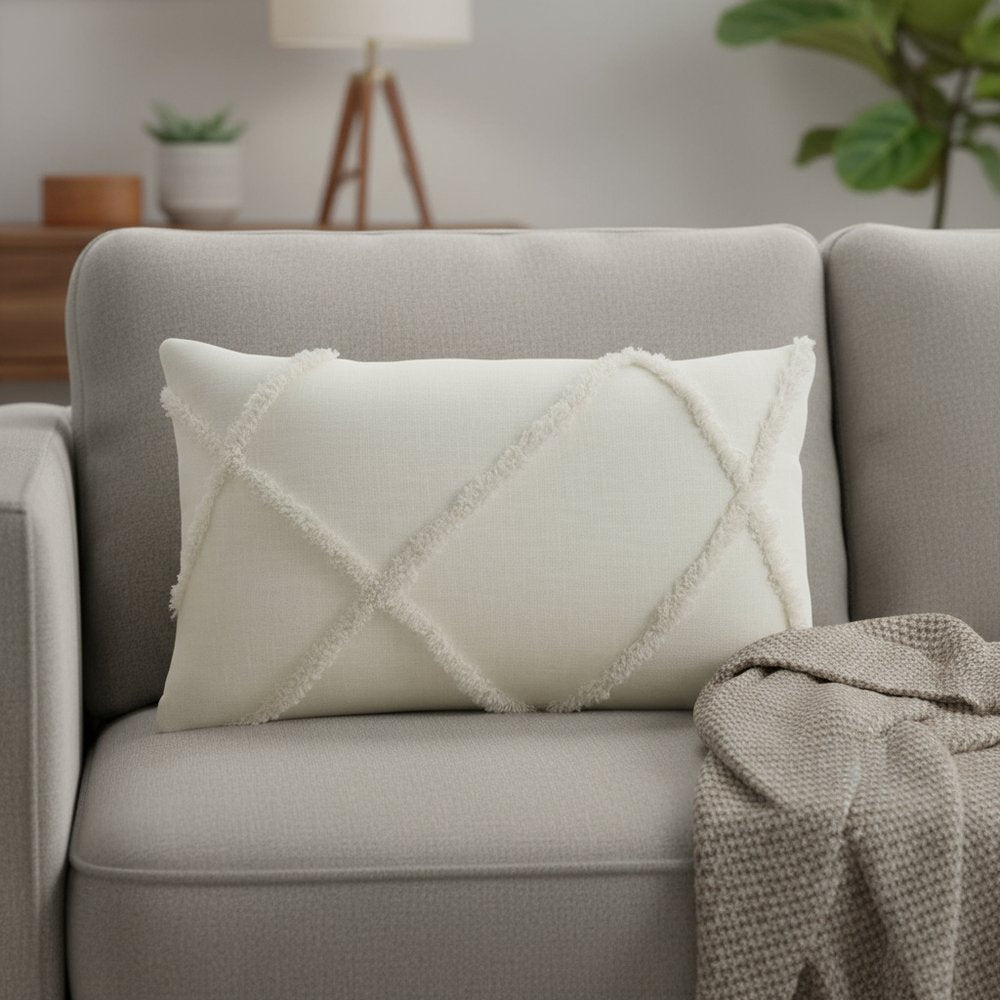 White Abstract Shaggy Detail Lumbar Pillow