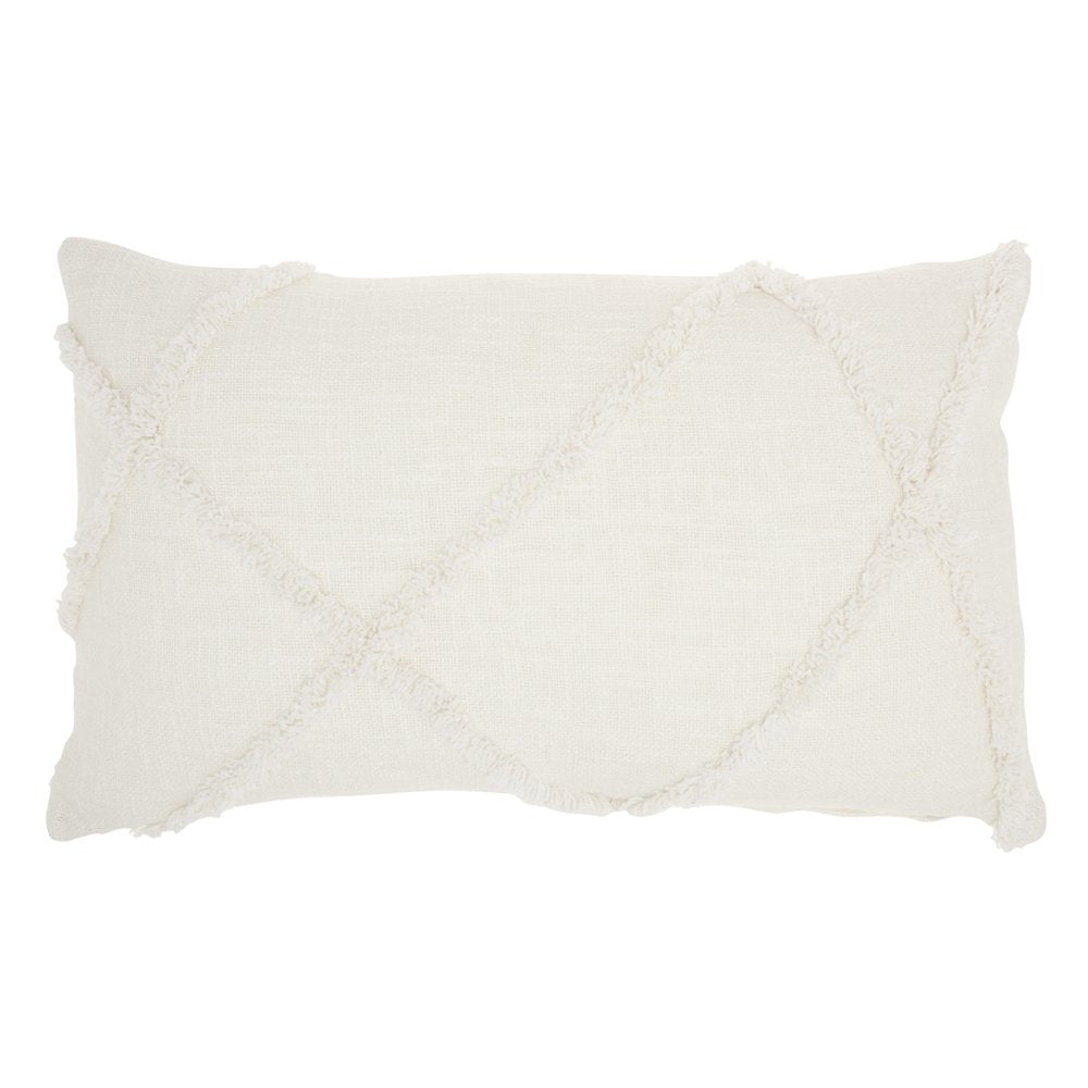 White Abstract Shaggy Detail Lumbar Pillow