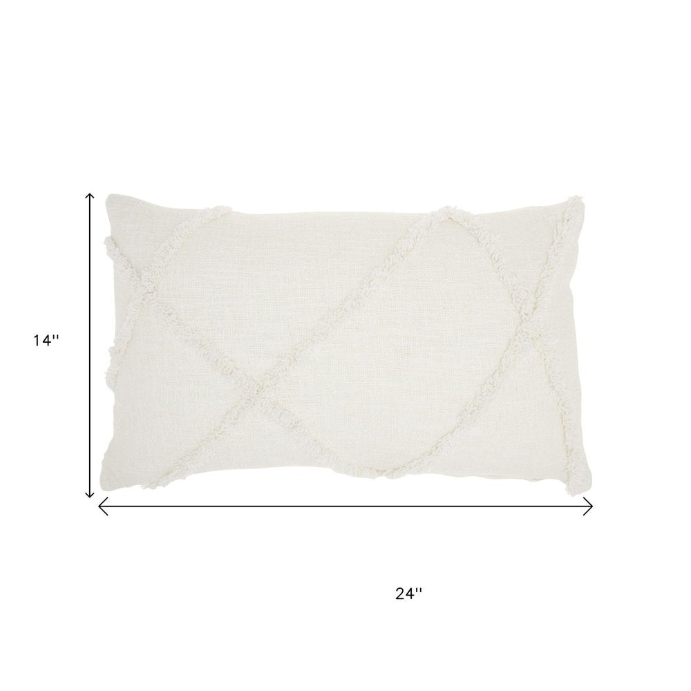 White Abstract Shaggy Detail Lumbar Pillow