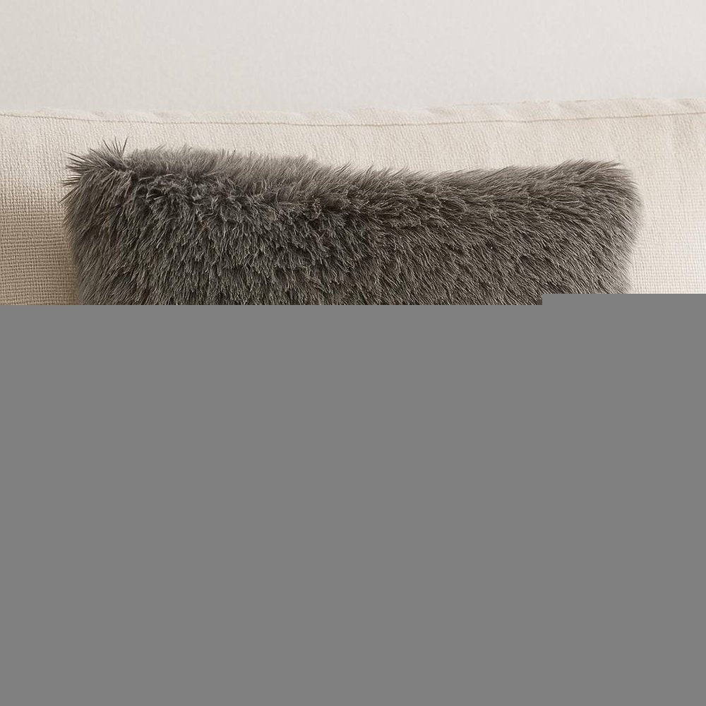 14" X 20" Slate Gray Faux Fur Throw Pillow