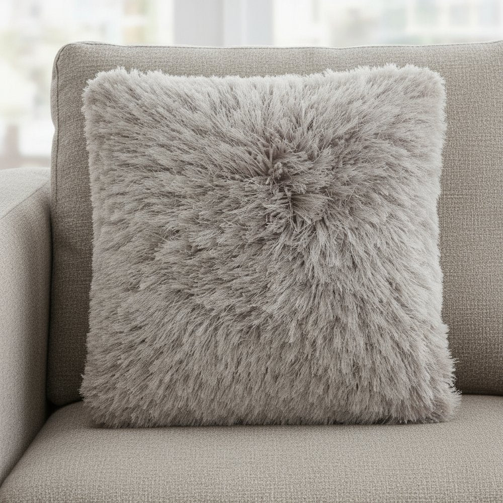 20" Light Gray Shag Accent Throw Pillow
