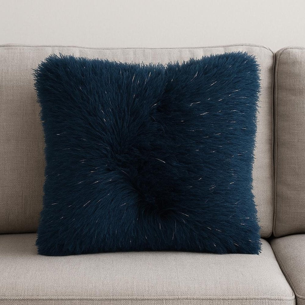 20" Plush Navy Shag Accent Throw Pillow