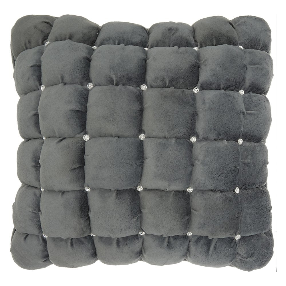 20" Dark Gray With Bling Quilted Velvet Throw Pillow