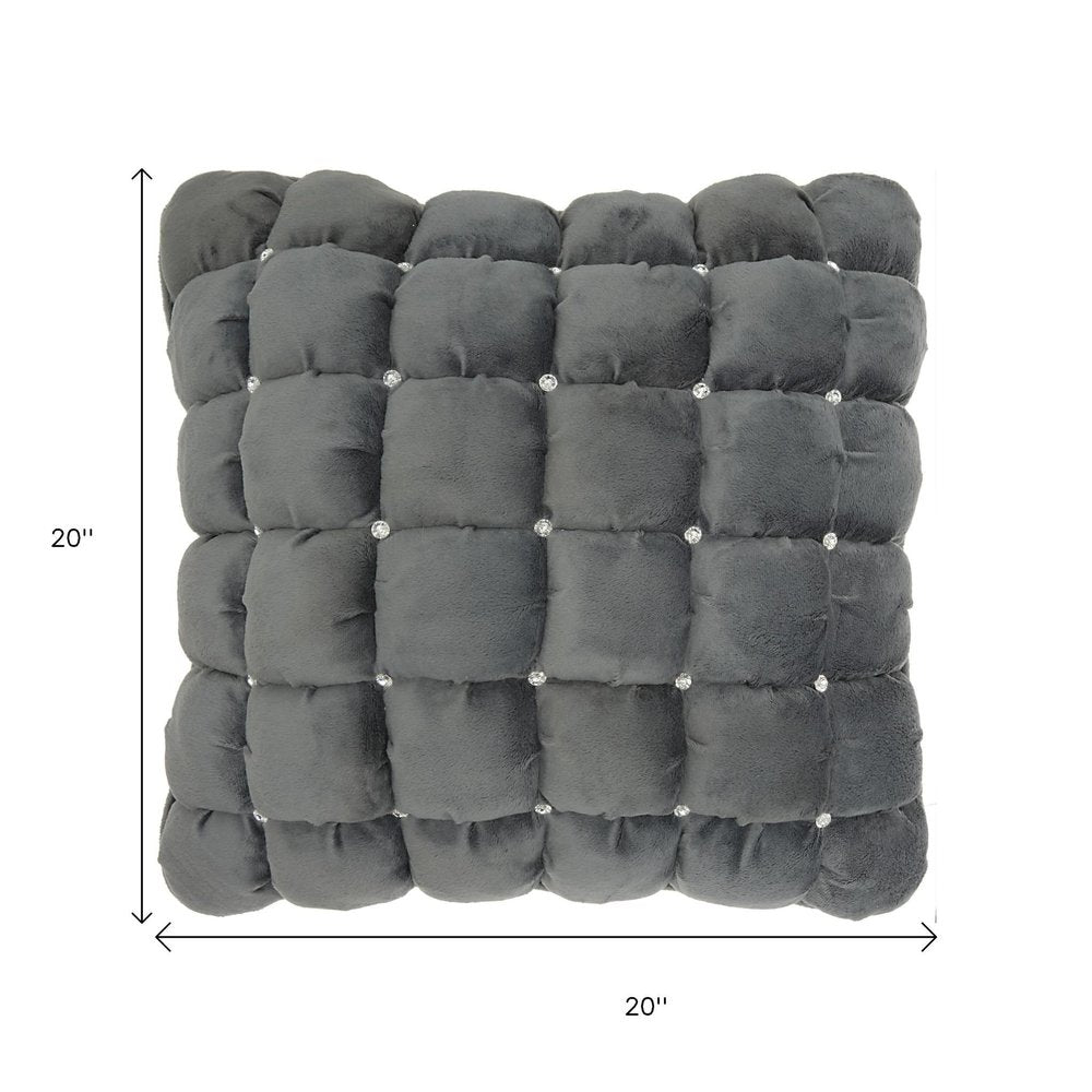 20" Dark Gray With Bling Quilted Velvet Throw Pillow