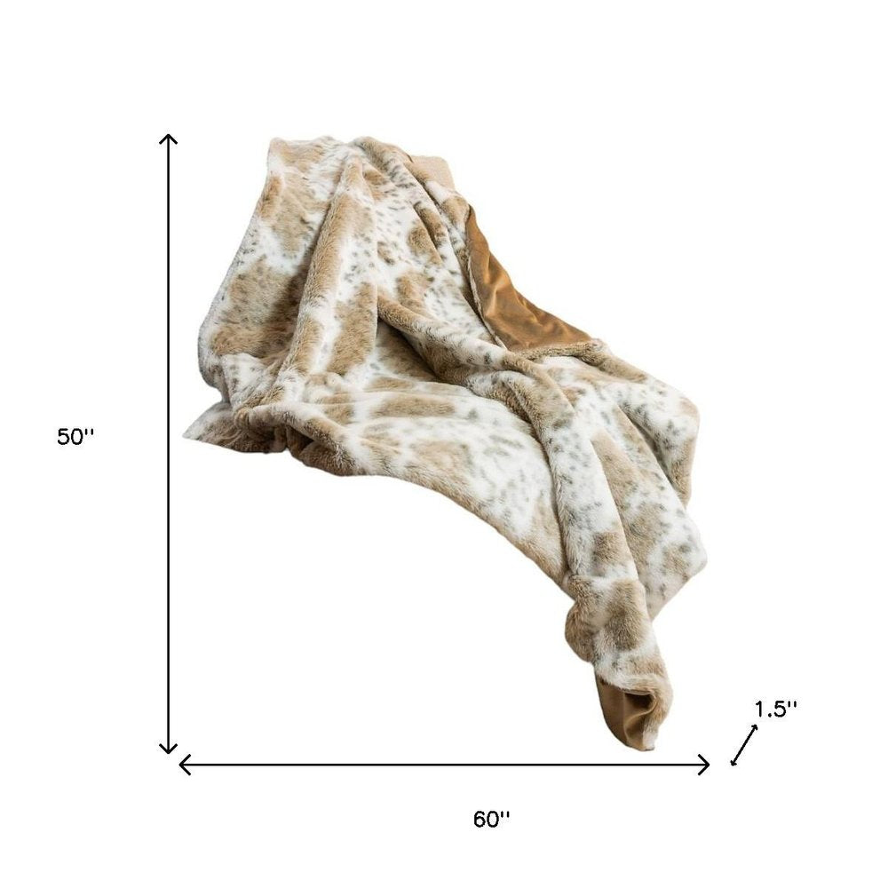 Brown And White Faux Fur Ombre Plush Throw
