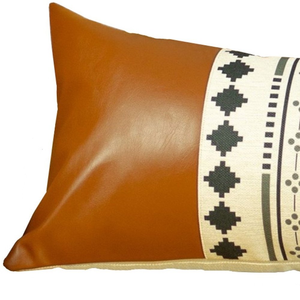 12" X 20" Brown and White Lumbar Throw Pillow Cover