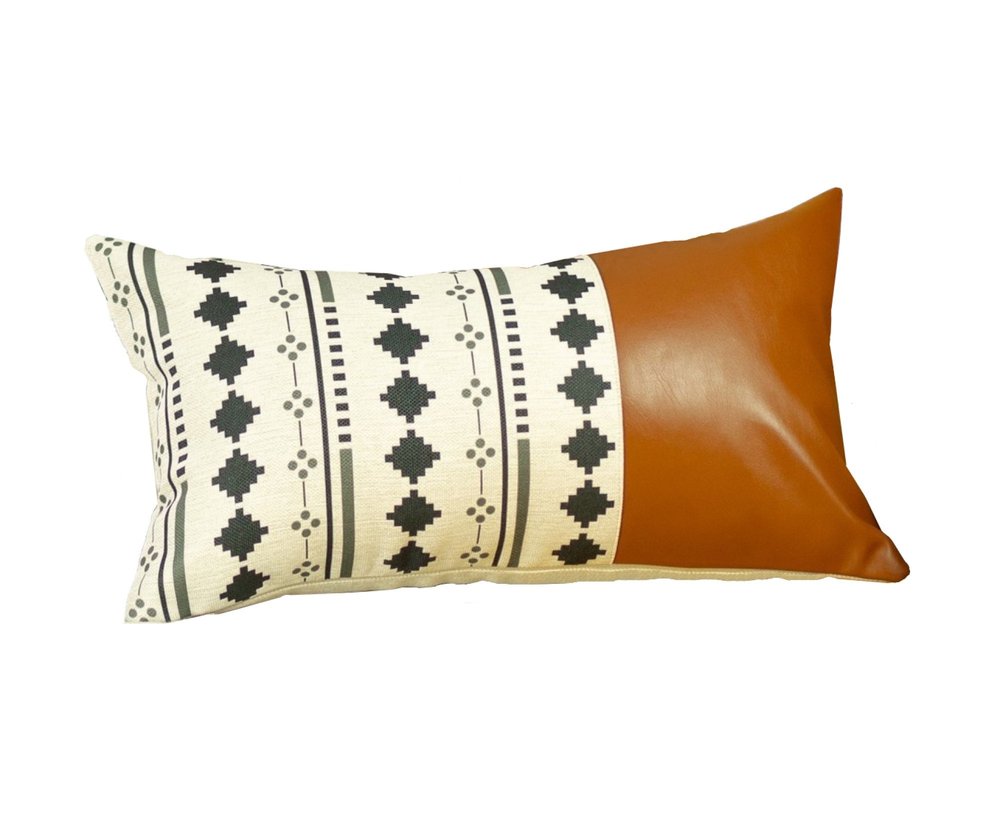 12" X 20" Brown and White Lumbar Throw Pillow Cover