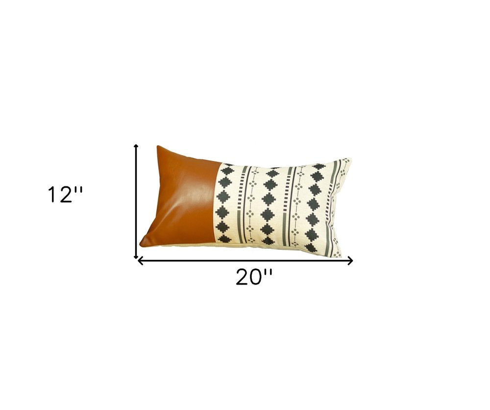 12" X 20" Brown and White Lumbar Throw Pillow Cover