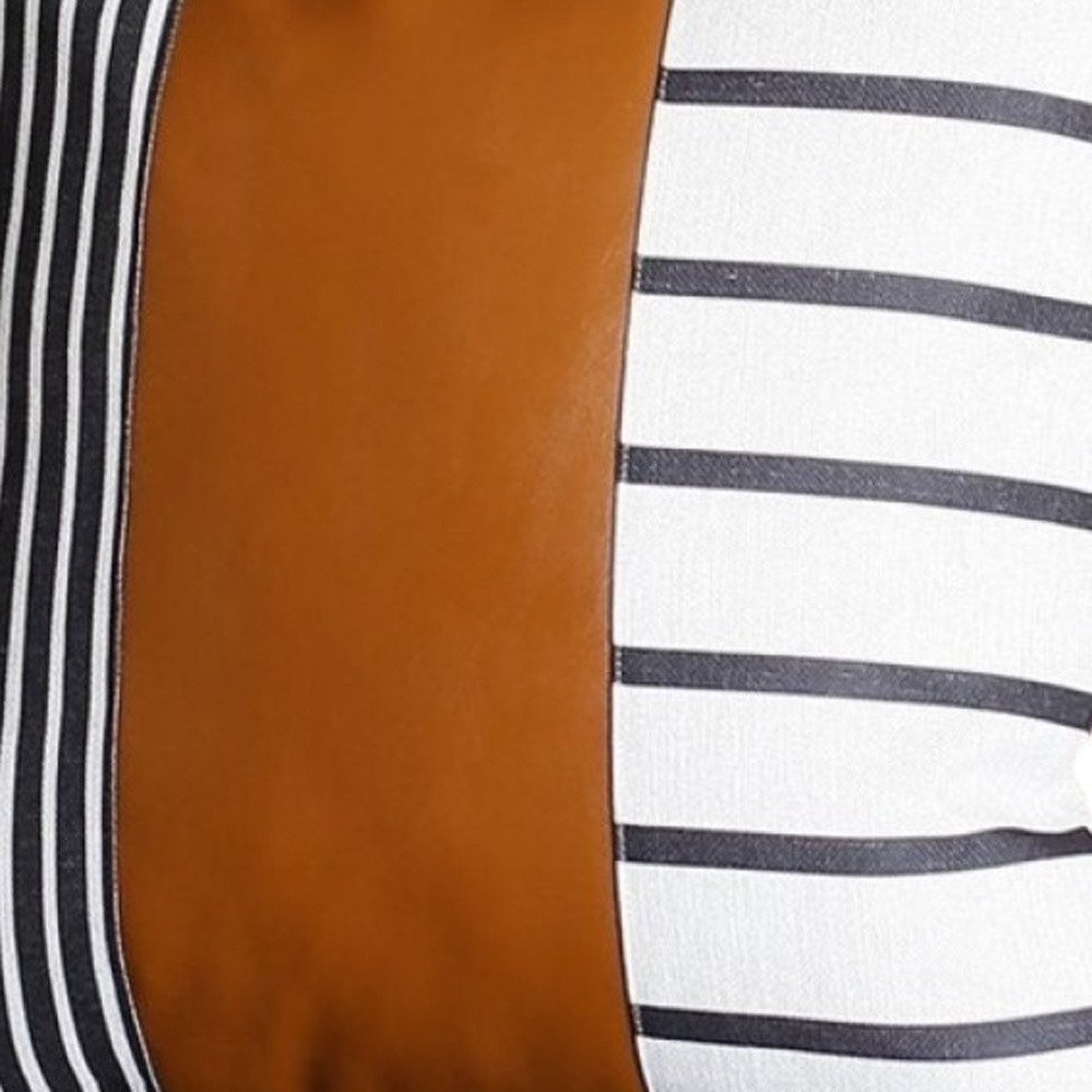17" Brown and White Faux Leather Throw Pillow Cover